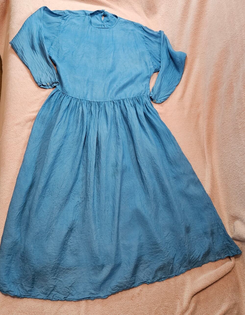 Vintage Blue Crinkle Midi Cottagecore Prairie Dress **AS IS**